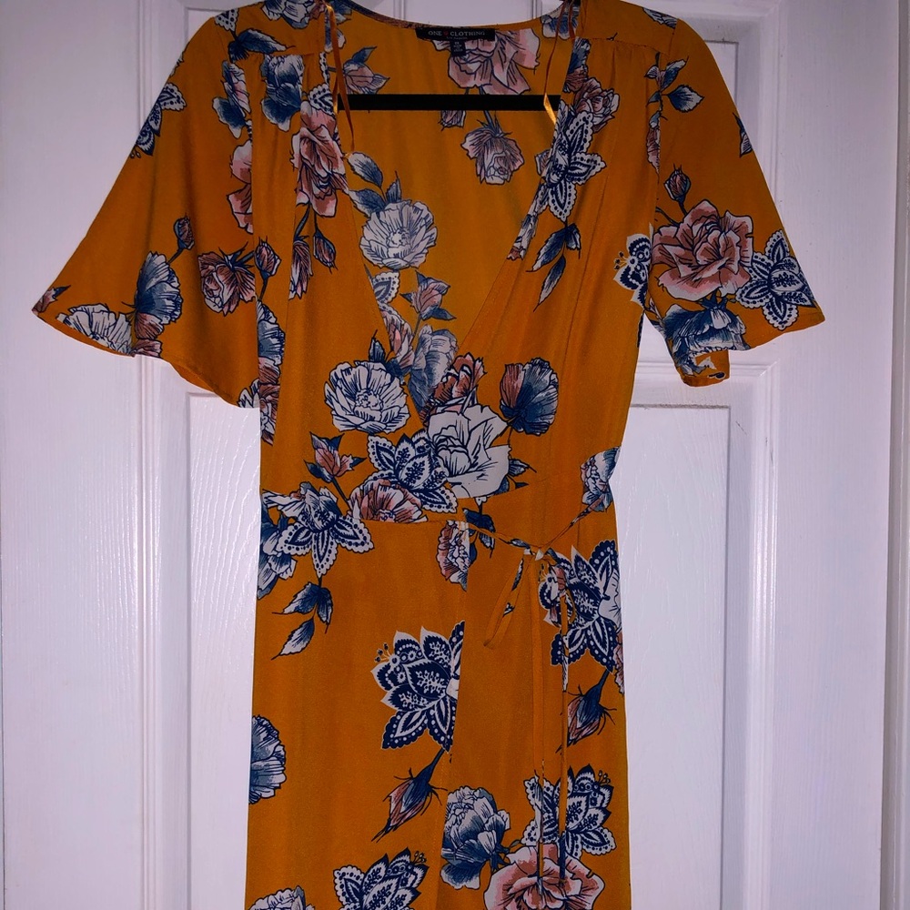 Orange floral wrap dress